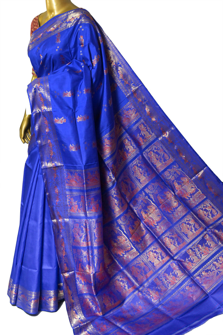 Deep Cobalt Blue Color Pure Baluchari Silk Saree with Meenakari Work