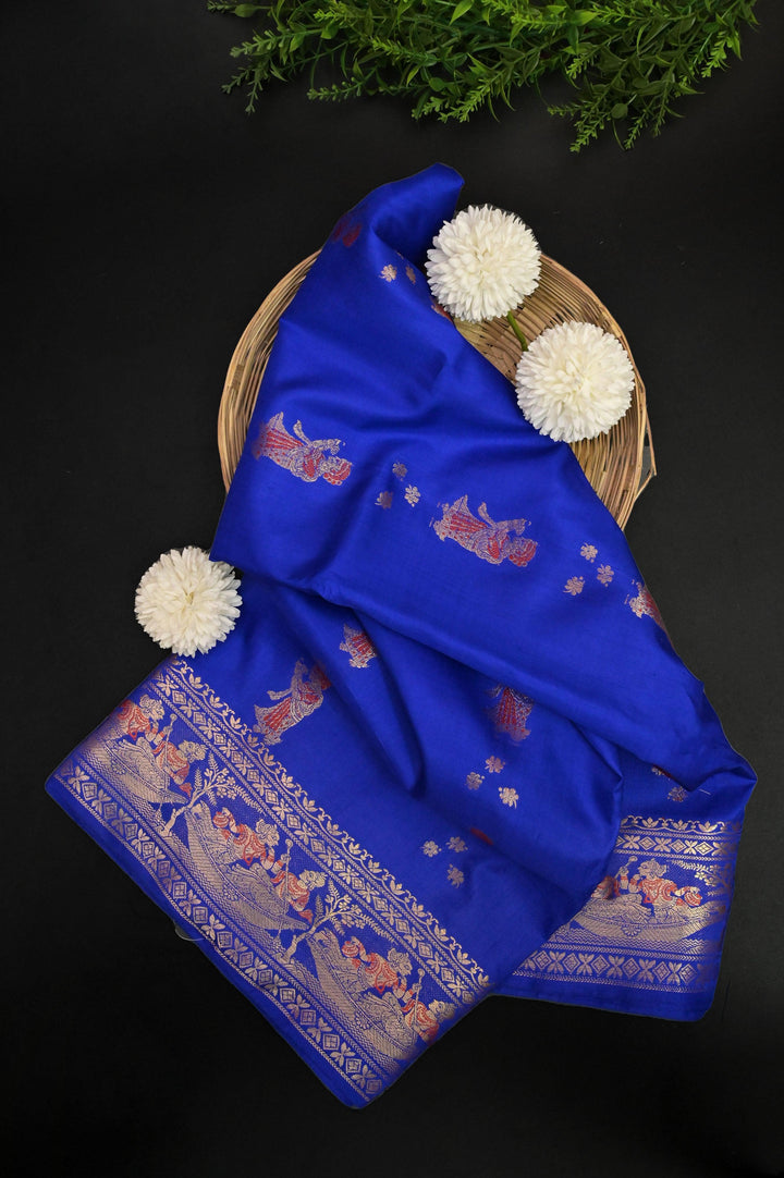 Deep Cobalt Blue Color Pure Baluchari Silk Saree with Meenakari Work