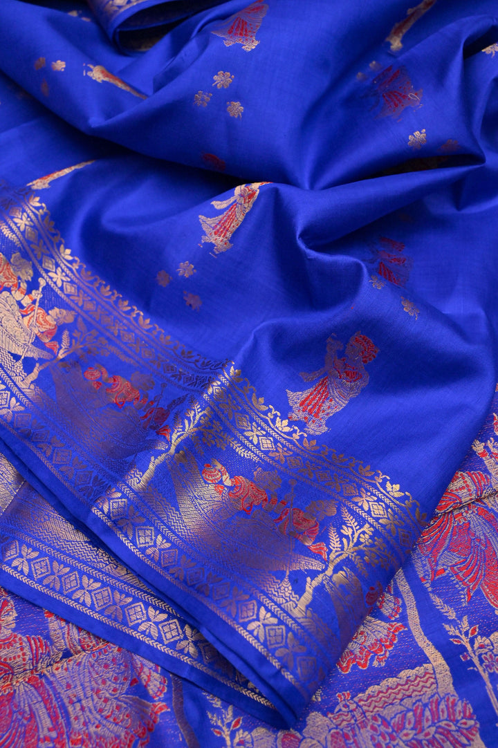 Deep Cobalt Blue Color Pure Baluchari Silk Saree with Meenakari Work