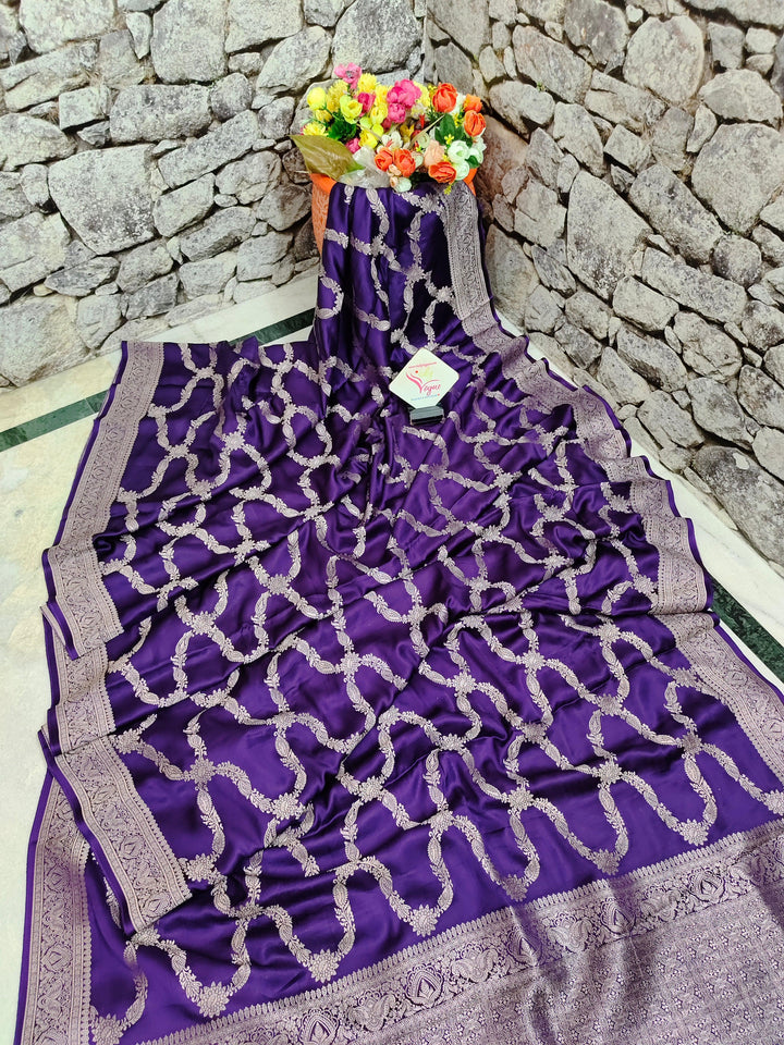 Deep Purple Color Satin Banarasi Silk Saree