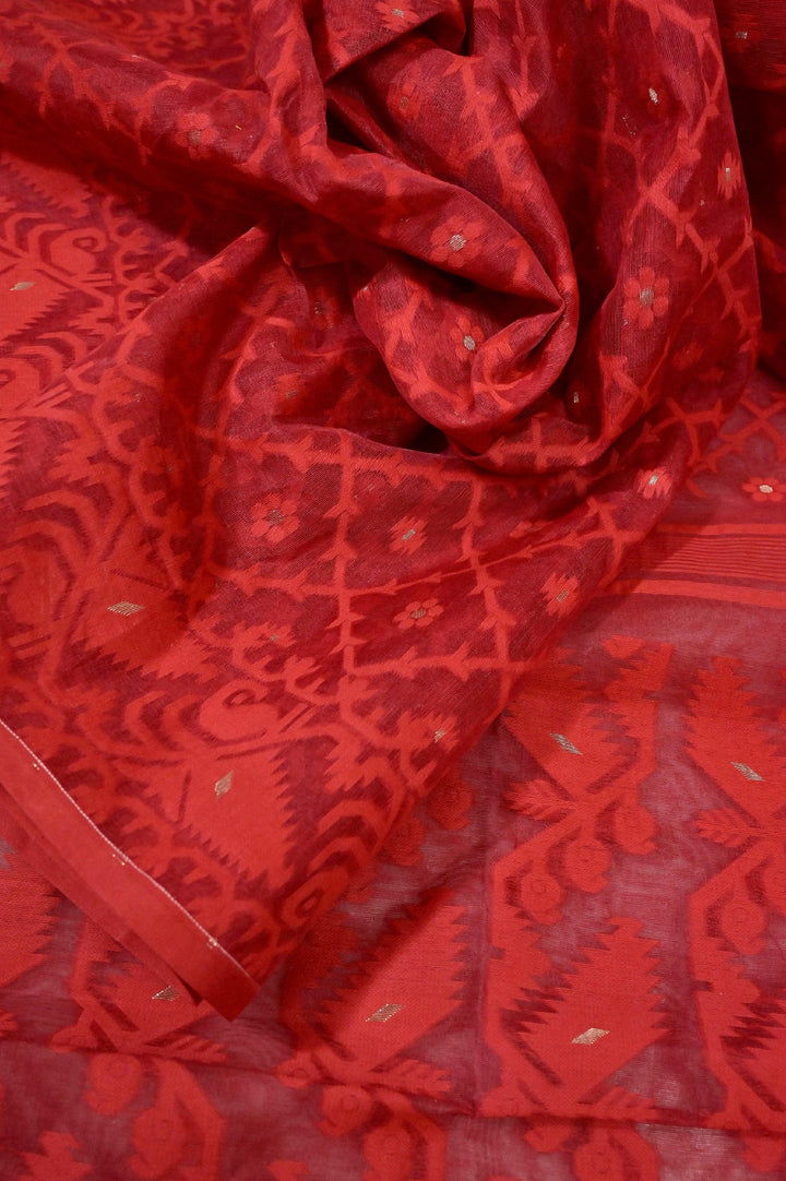 Deep Red Color Jamdani Saree with Allover Work