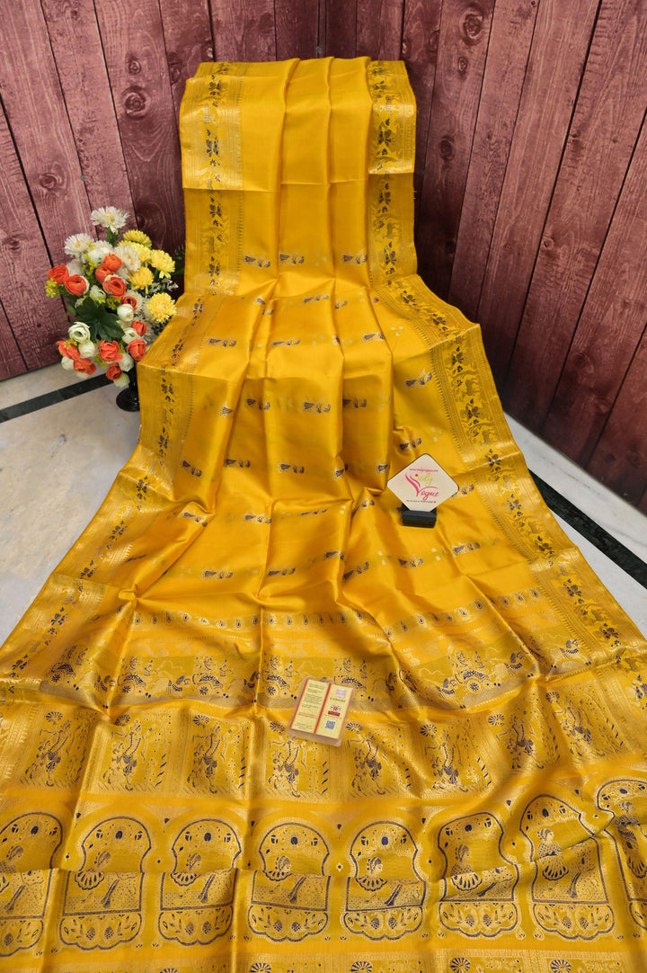 Deep Yellow Color Pure Baluchari Silk Saree