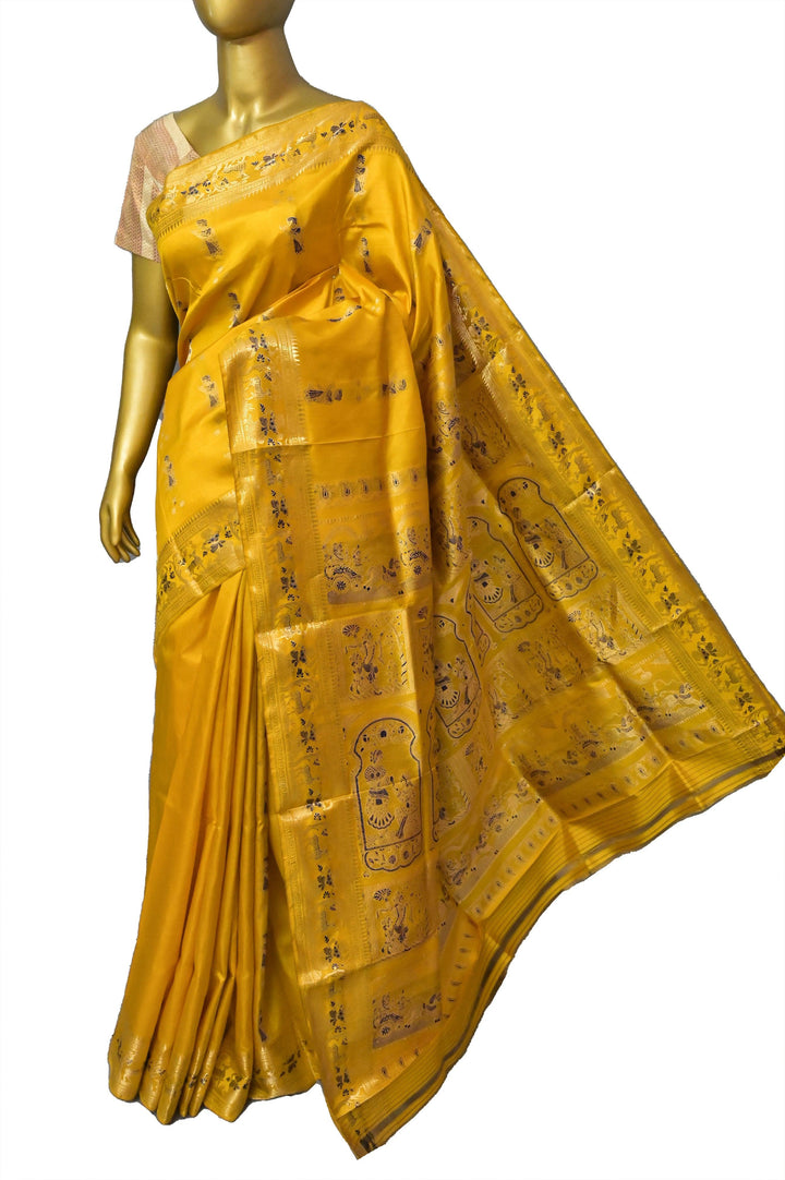 Deep Yellow Color Pure Baluchari Silk Saree