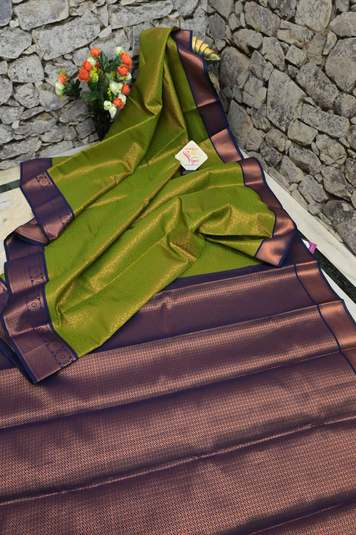 Dirty Parrot Green Color Brocade South Silk Saree with Copper Zari Work