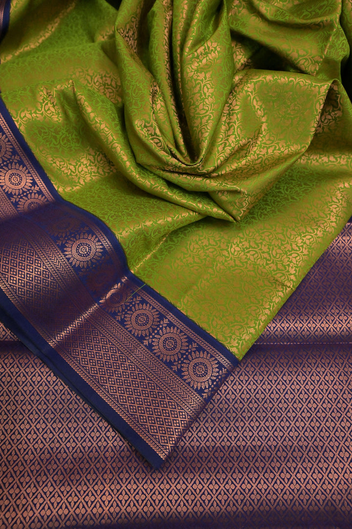 Dirty Parrot Green Color Brocade South Silk Saree with Copper Zari Work
