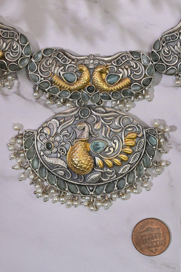 Dual Tone Collar Necklace Set with Dual Tone Monalisa Stone Work
