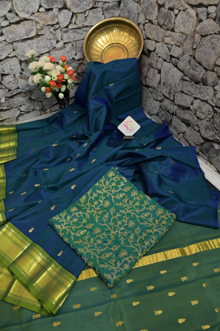 Navy Blue Saree in Pure Kanjeevaram Silk