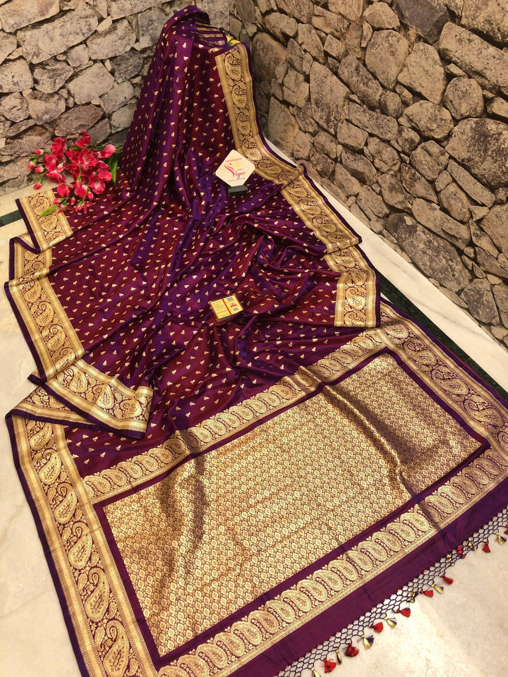 Dual Tone Purple and Magenta Color Handloom Mashru Banarasi Silk Saree