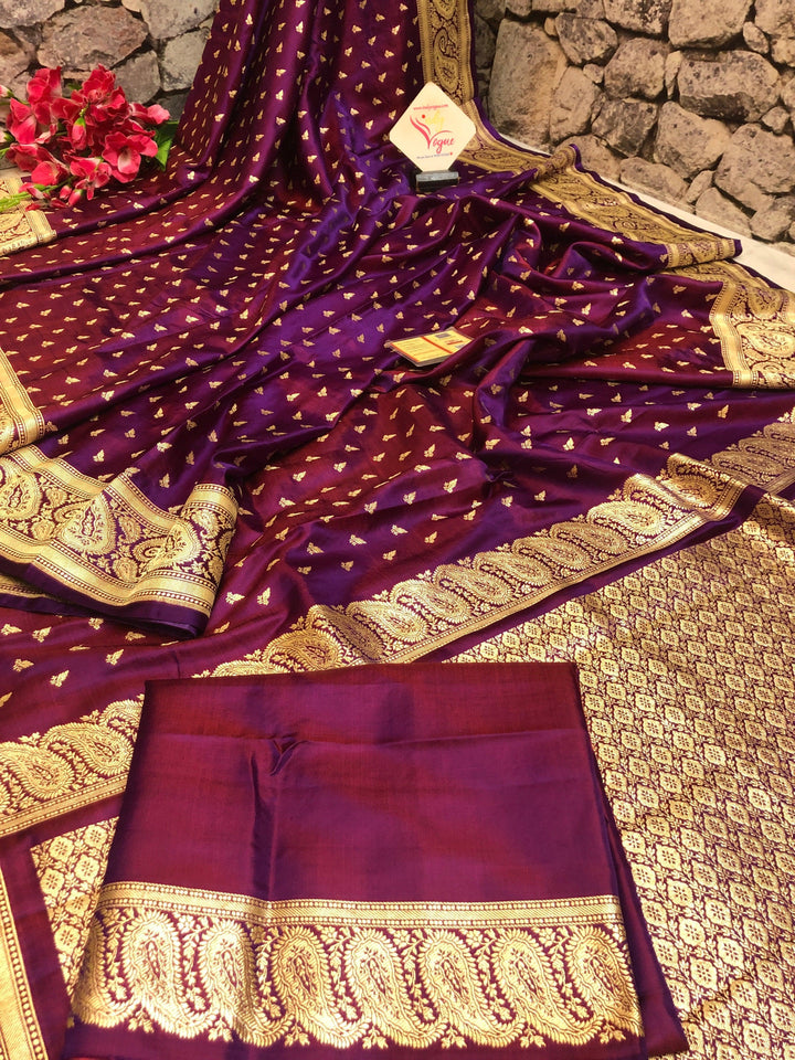 Dual Tone Purple and Magenta Color Handloom Mashru Banarasi Silk Saree