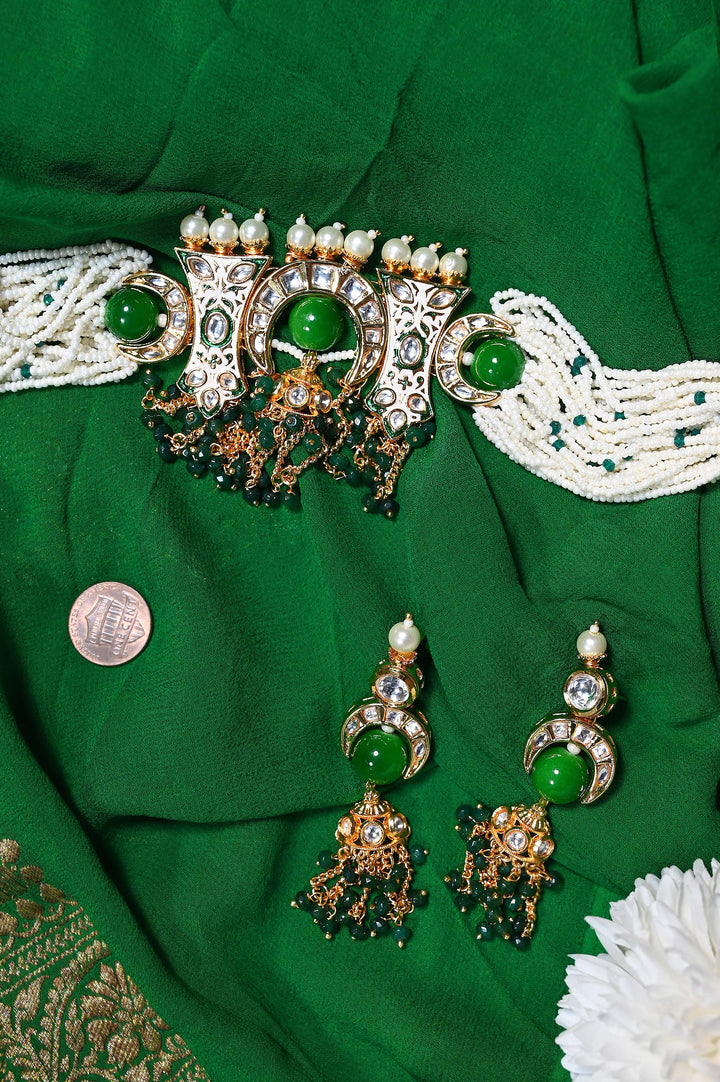 Emerald Green Kundan Shelley Choker Necklace Set ko po