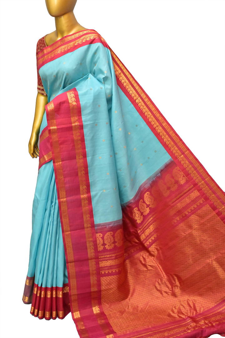 Firozi Blue Color Pure Gadwal Silk Saree with Butta Work