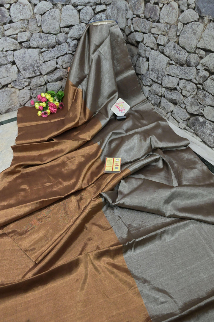 Golden and Silver Color Chanderi Tissue Silk Saree
