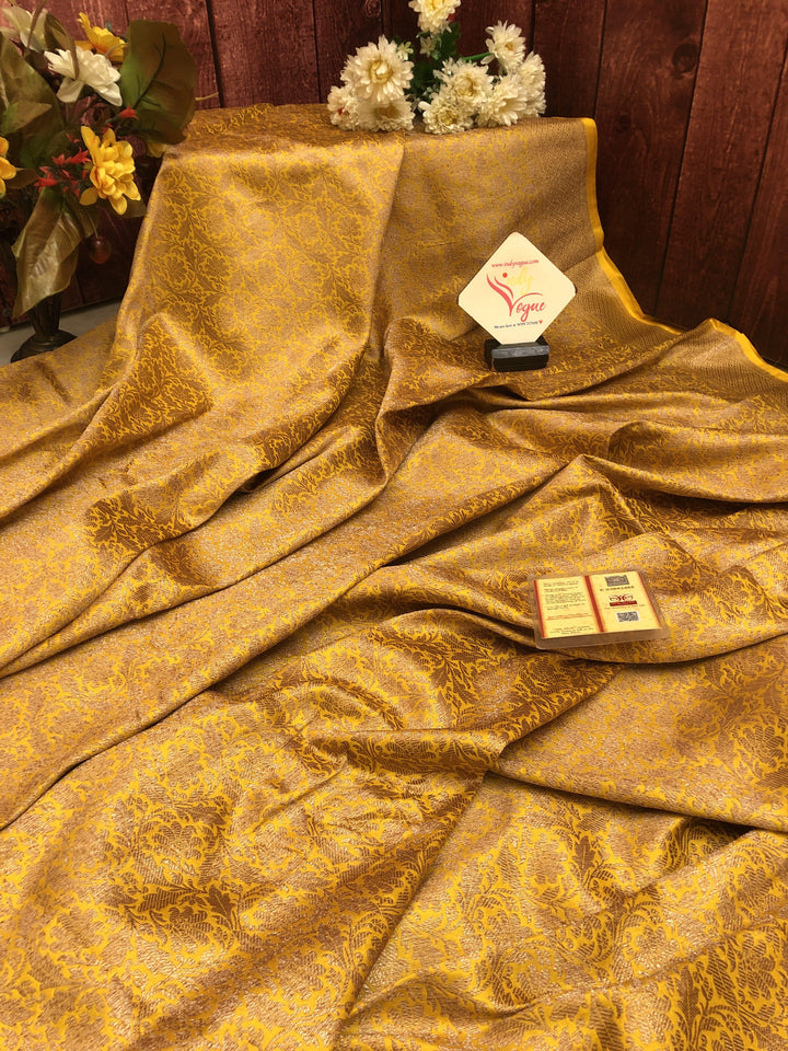 Golden Brass Color Katan Banarasi Saree with Brocade Work