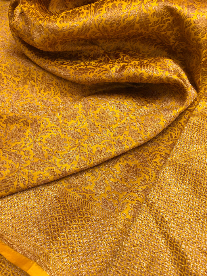 Golden Brass Color Katan Banarasi Saree with Brocade Work
