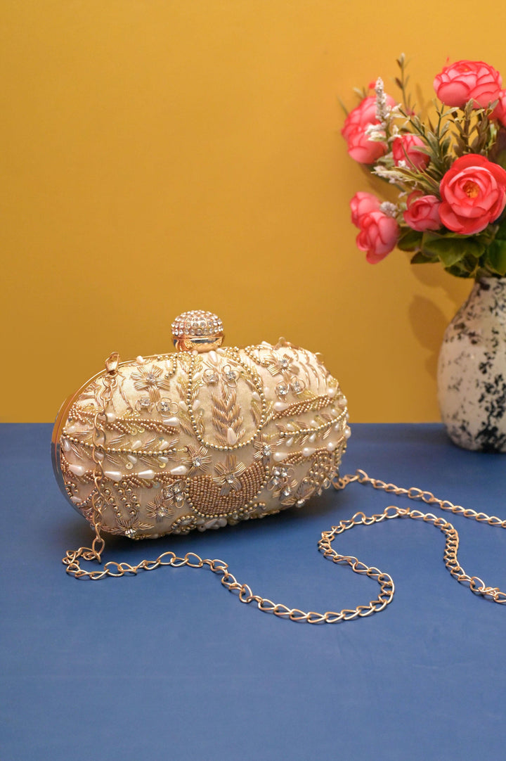 Golden Color Botua Clutch Bag with Zardozi Work