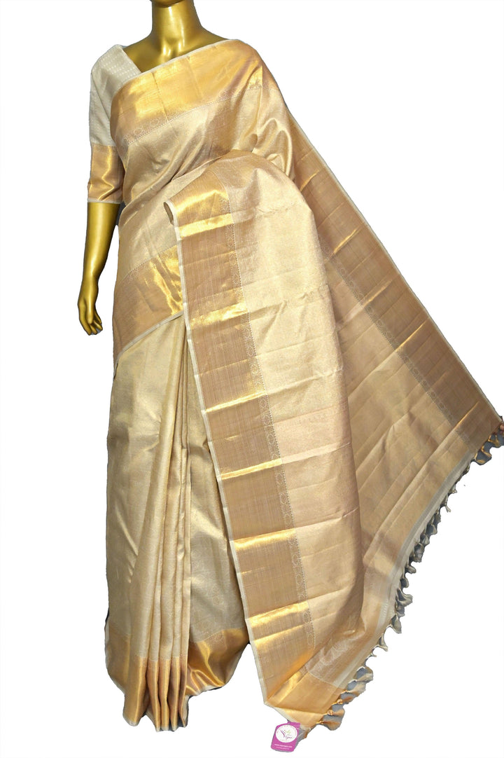 Golden Color Pure Kanjeevaram Silk Saree with Pure Gold Zari with Self-Weaving
