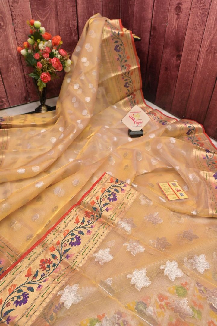 Golden Color Tissue Banarasi with Paithani Border and Pallu