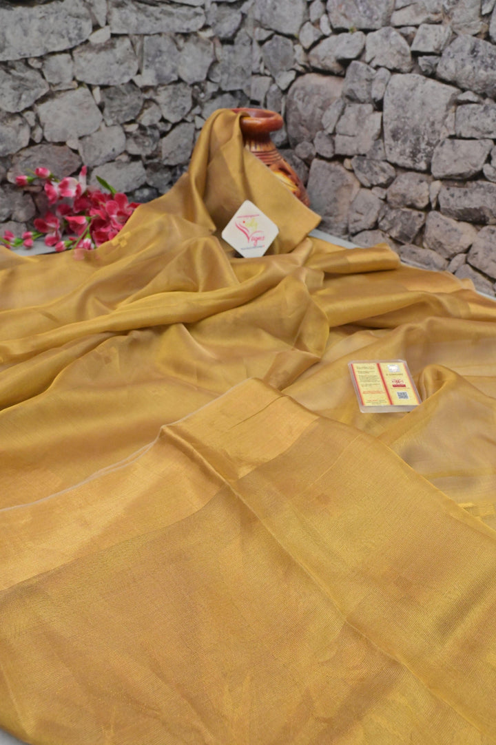 Golden Color Tissue Silk Saree with Fine Meenakari Work