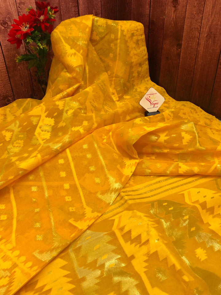 Golden Corn Yellow Color Jamdani Saree