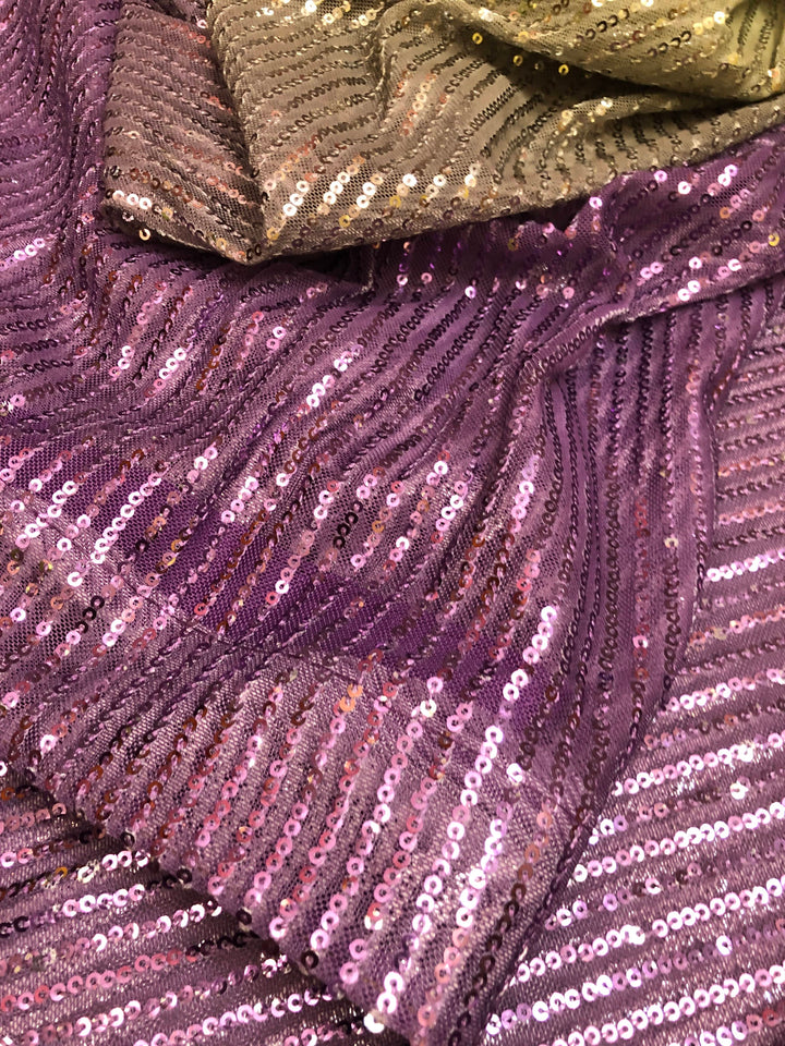 Golden Green and Purple Color Designer Net Sarees with Sequin Weaving