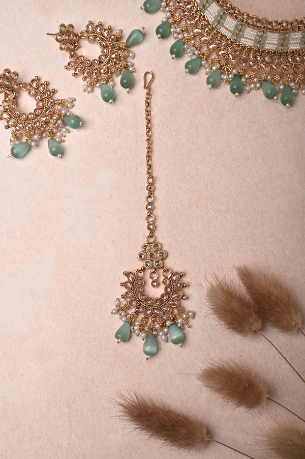 Golden Metal Marwar Wedding Necklace Set with Monalisa Stone and AD Stone Work