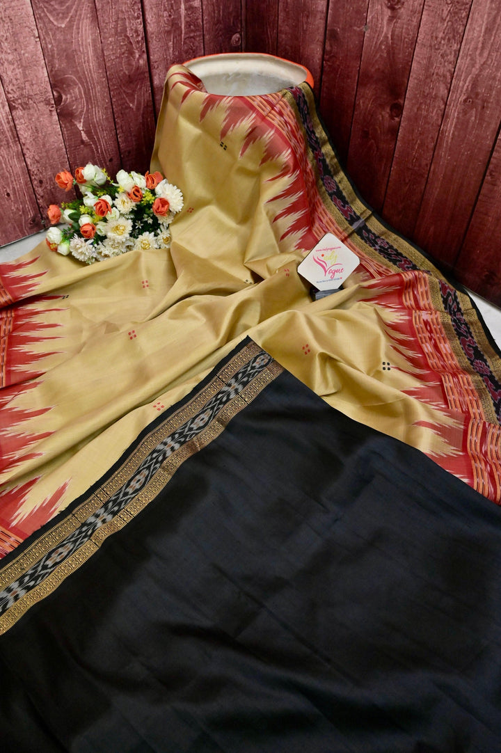 Golden Tussar Color Sambalpuri SIlk Saree with Double Border