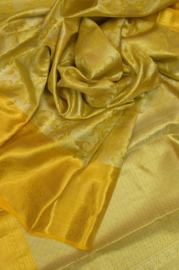 Golden Yellow Color Pure Tissue Kanjeevaram Silk Saree