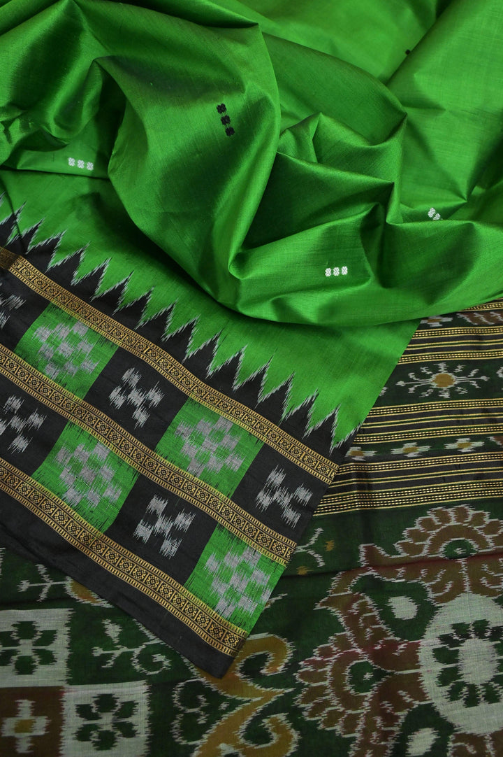 Green and Black Color Sambalpuri Saree with Double Pasapalli Border