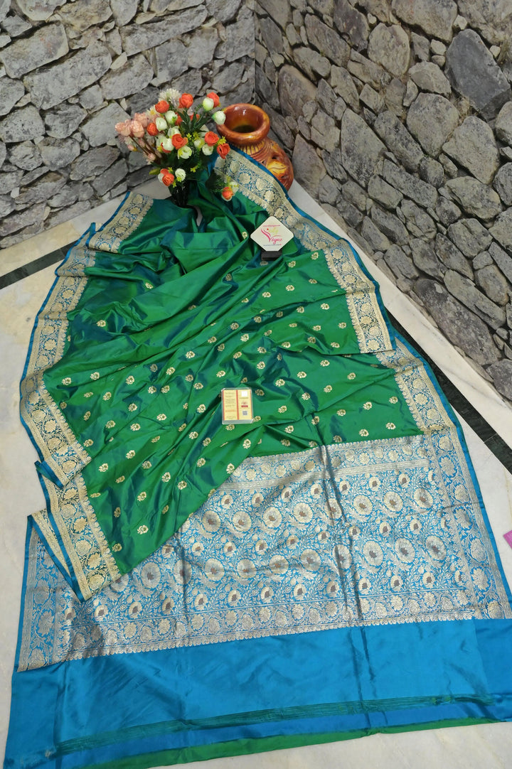 Green and Blue Color Korial Katan Banarasi with Meenakari Work