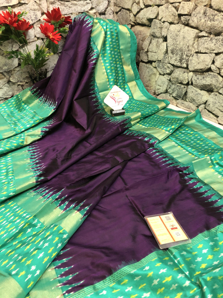 Green and Purple Color Pure Ikat Silk Saree
