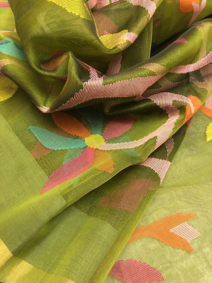 Green Color Muslin Jamdani Saree