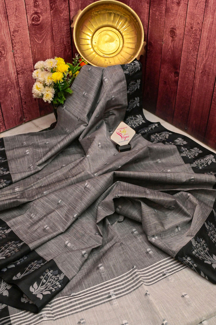 Grey Color Linen Khadi Cotton Handloom Saree