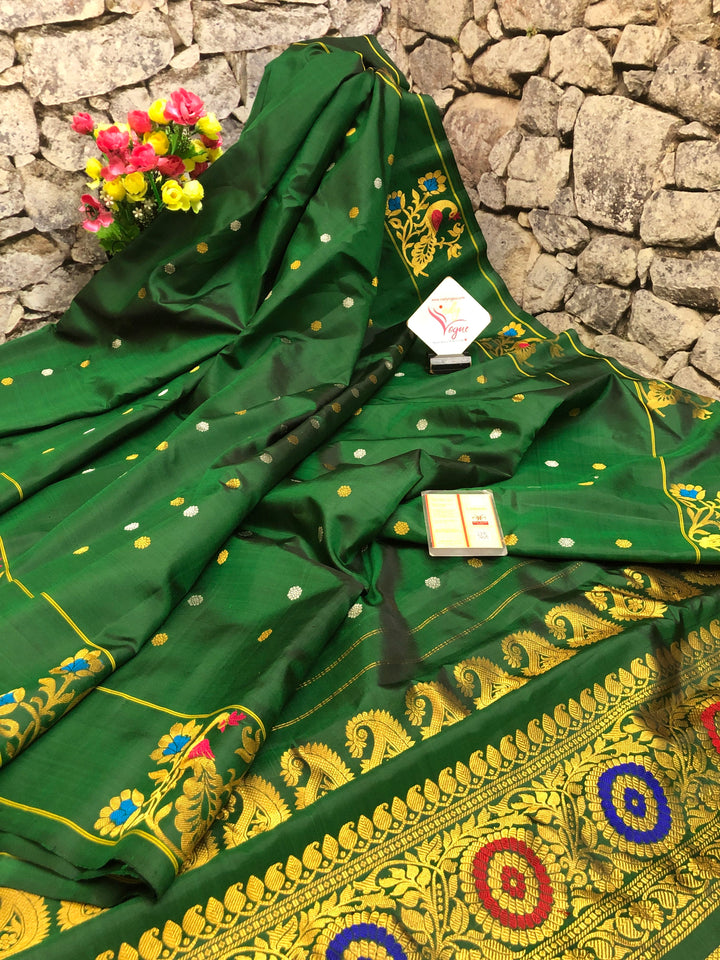 Hunter Green Color Gadwal Silk Saree with Meenakari Work