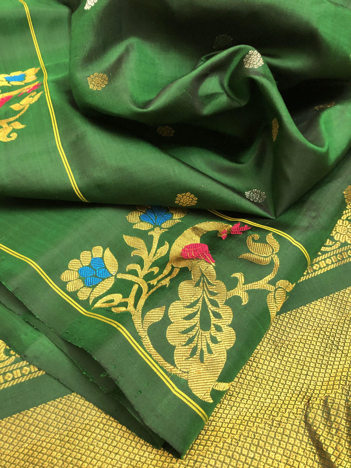 Hunter Green Color Gadwal Silk Saree with Meenakari Work