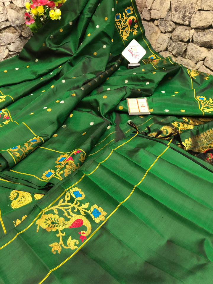 Hunter Green Color Gadwal Silk Saree with Meenakari Work