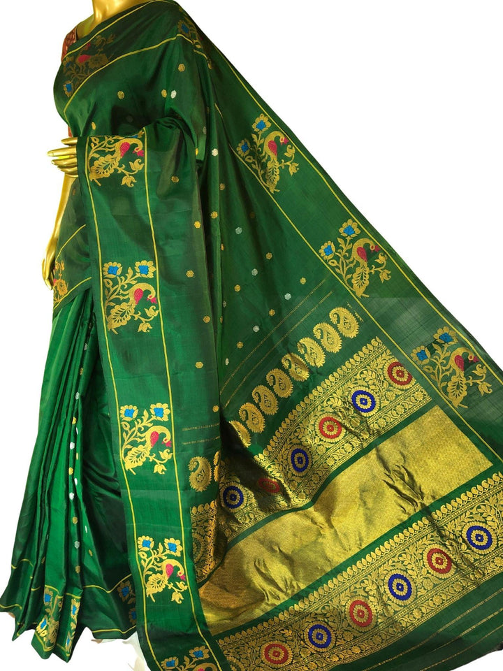 Hunter Green Color Gadwal Silk Saree with Meenakari Work