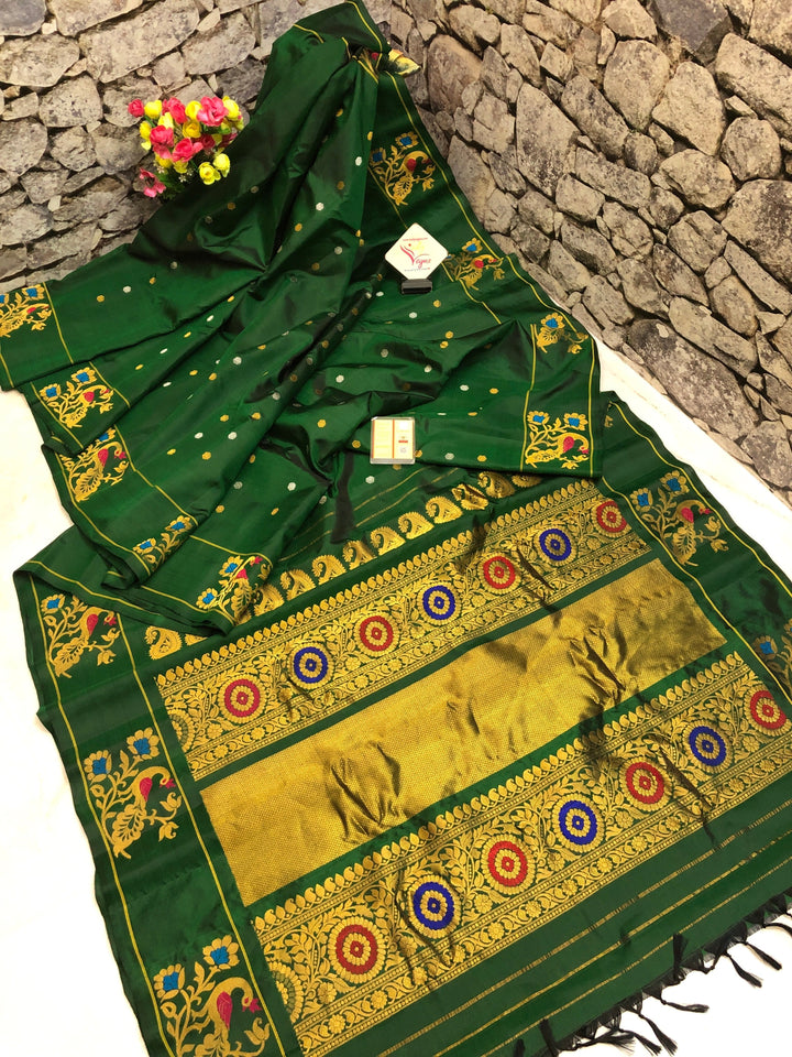 Hunter Green Color Gadwal Silk Saree with Meenakari Work
