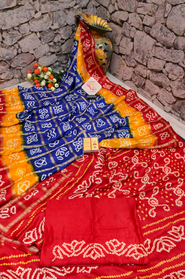 Indigo Blue Color Pure Silk Ghazi Silk Gharchola with Hand Bandhani Work