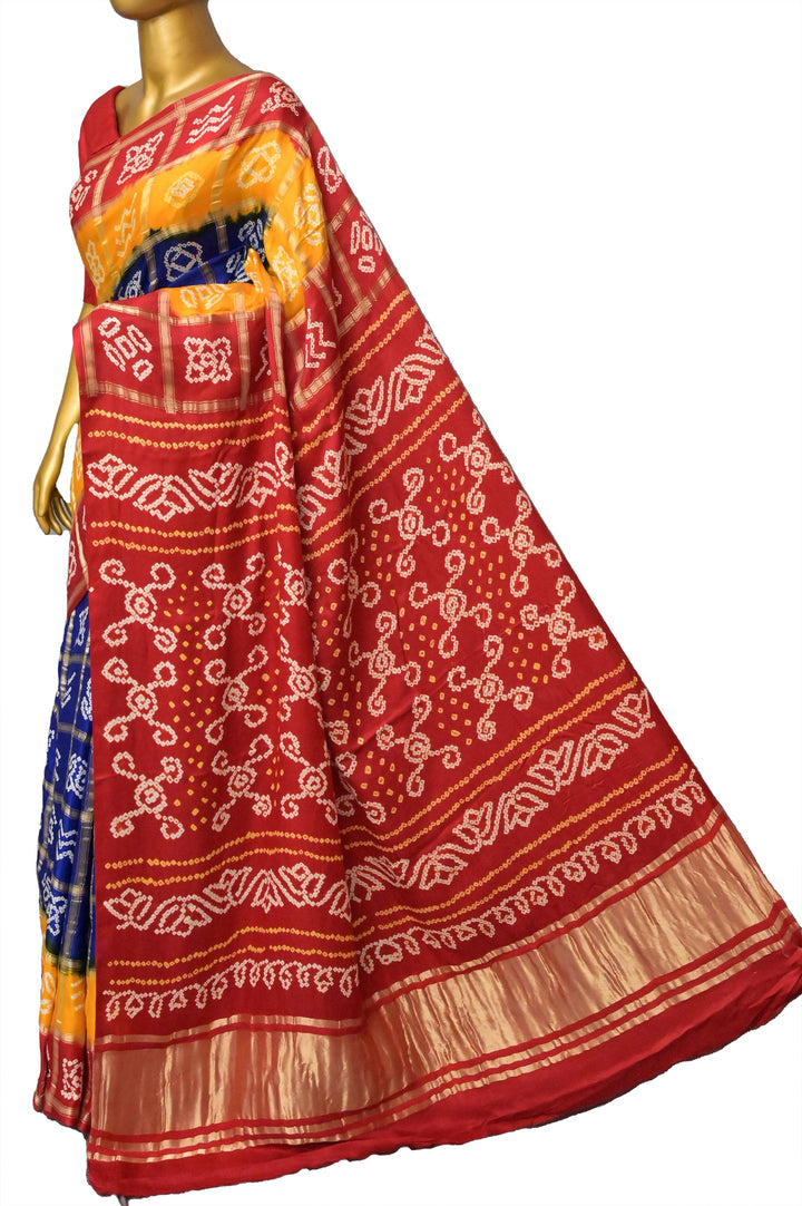 Indigo Blue Color Pure Silk Ghazi Silk Gharchola with Hand Bandhani Work