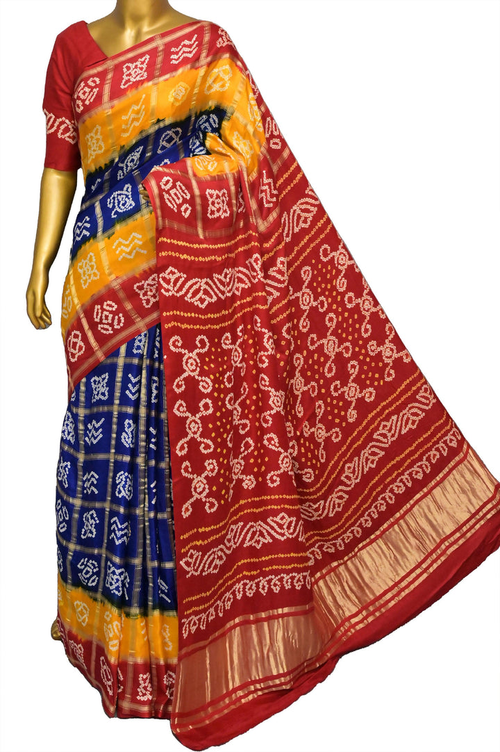 Indigo Blue Color Pure Silk Ghazi Silk Gharchola with Hand Bandhani Work