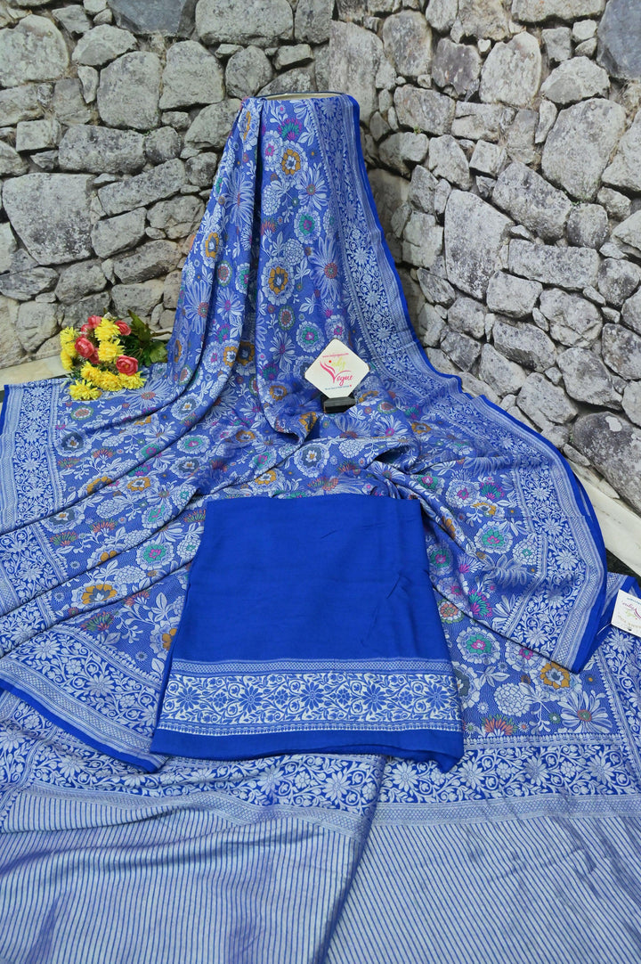 Indigo Blue Color Tussar Georgette Banarasi with Meenakari and Jaal Work
