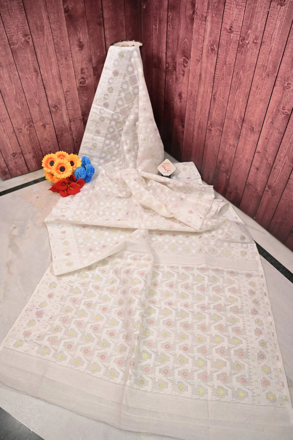 Ivory White Color Jamdani Saree with Allover Jamdani Weaving