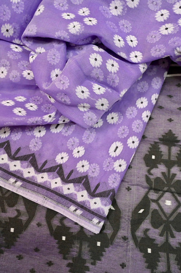 Jamdani Saree in Mauve Color with Pre Stitched Designer Blouse