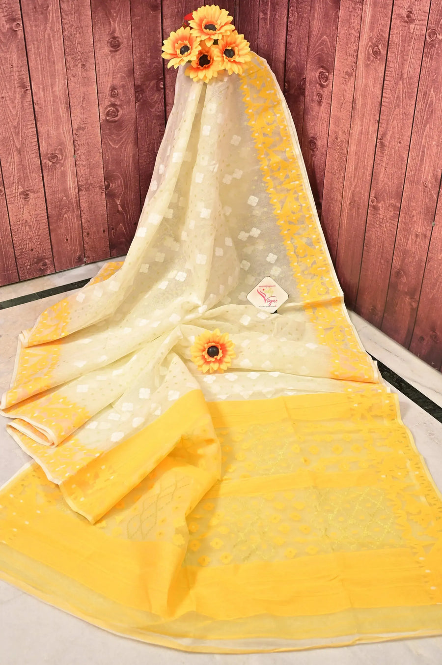 Jamdani Saree in Offwhite Color with Jamdani Weaving Work and Zari Buttas