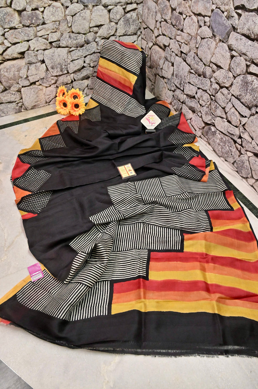 Jet Black Color Bishnupur Silk Saree with Digital Print