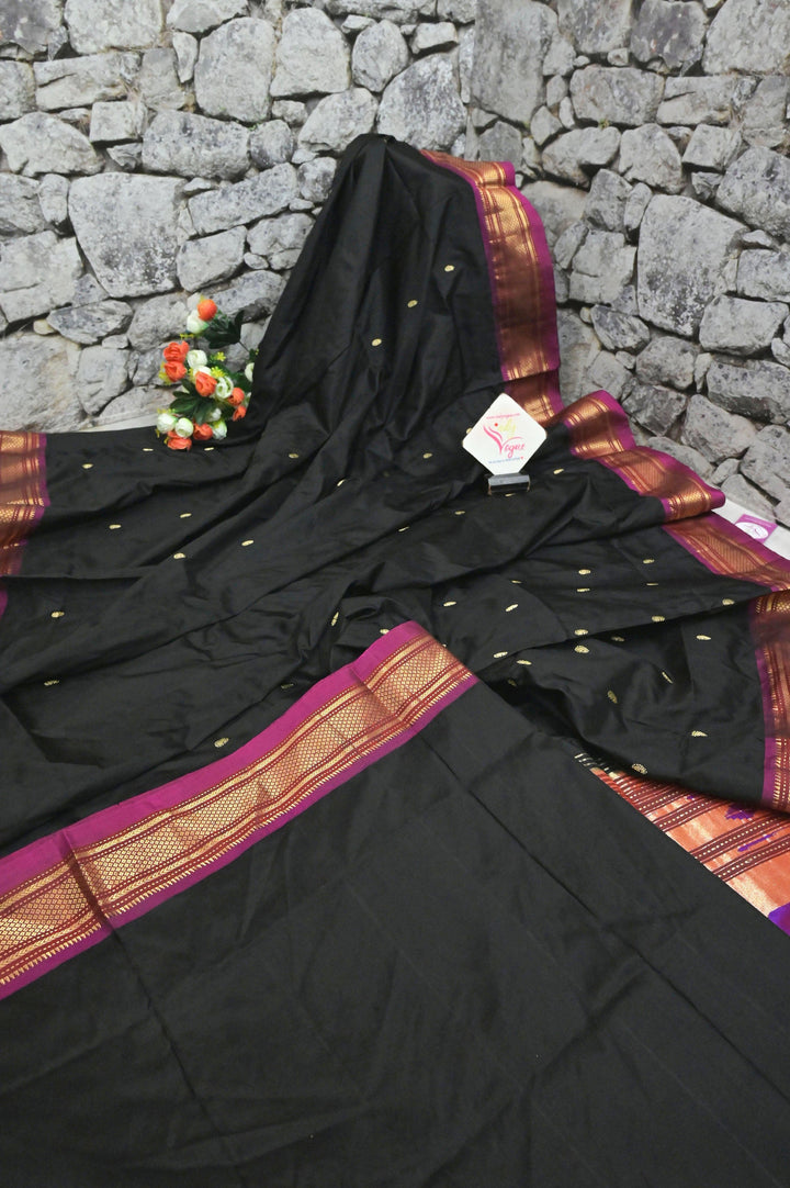 Jet Black Color Yeola Paithani Silk Saree