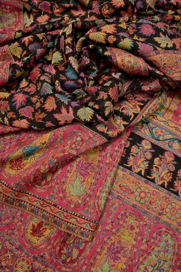 Kani Silk Saree in Black Color with Multicolored Thread Weaving and Zari Work