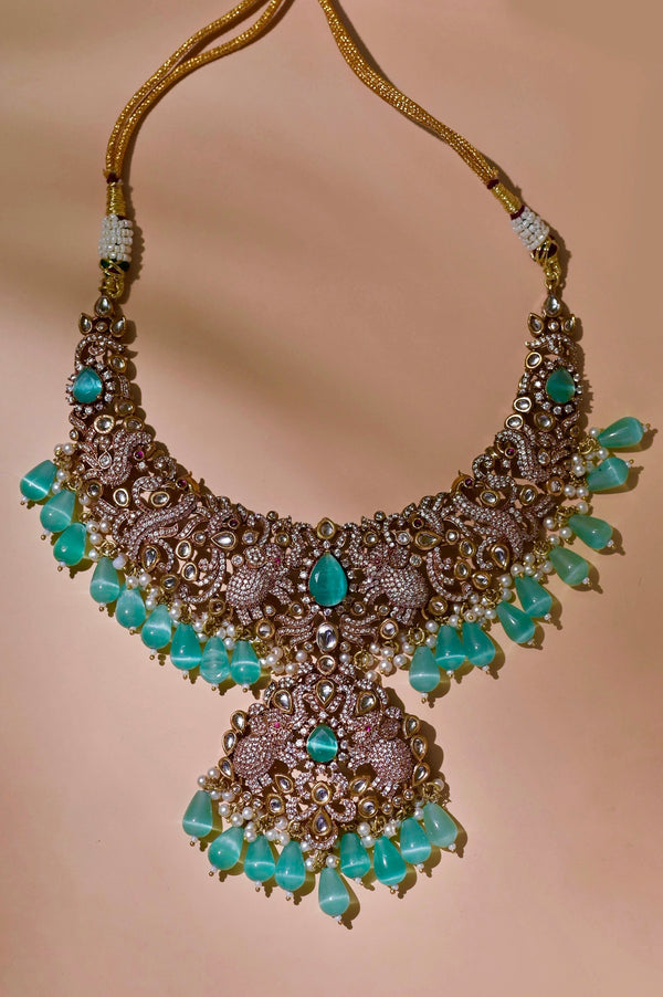 Kundan Necklace Set with AD Stone Work and Monalisa Stone