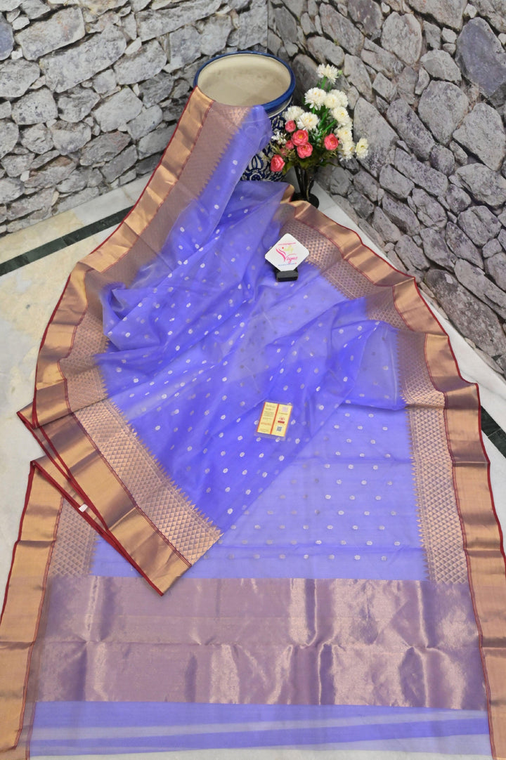 Lavender Color Chanderi Banarasi Saree with Silver Buti Work