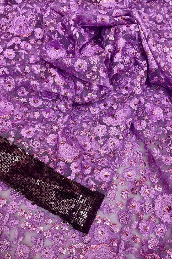 Lavender Color Designer Net Saree with Sequin Embroidery
